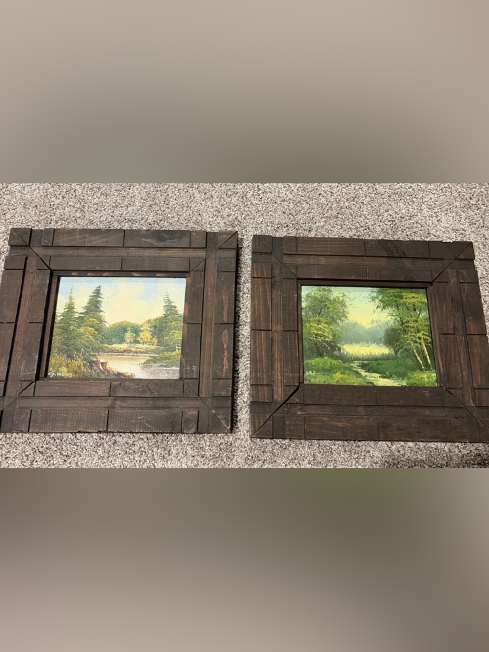 Dark Brown Wood Paneled Landscape Picture Frames (Pair)